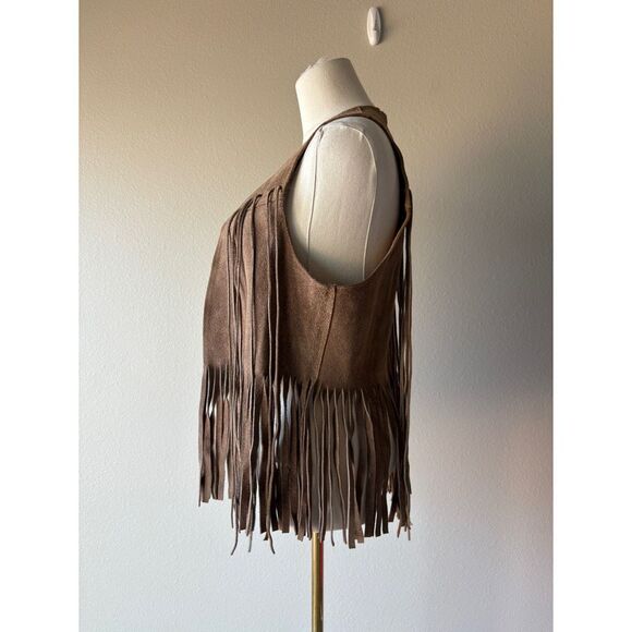 vintage 60s 70s tan genuine suede leather fringe vest - Picture 3 of 6